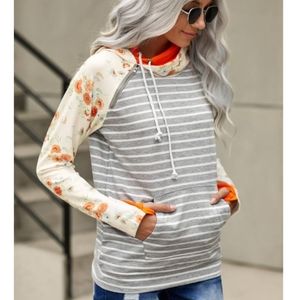 Lightweight Casual Floral and Striped Hoodie